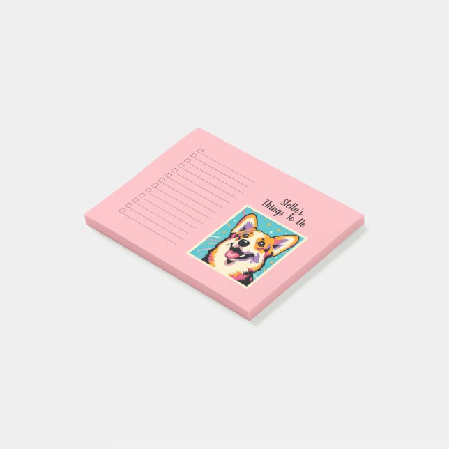 Custom Name Colourful Corgi Pop Art Post-it Notes (Angled)
