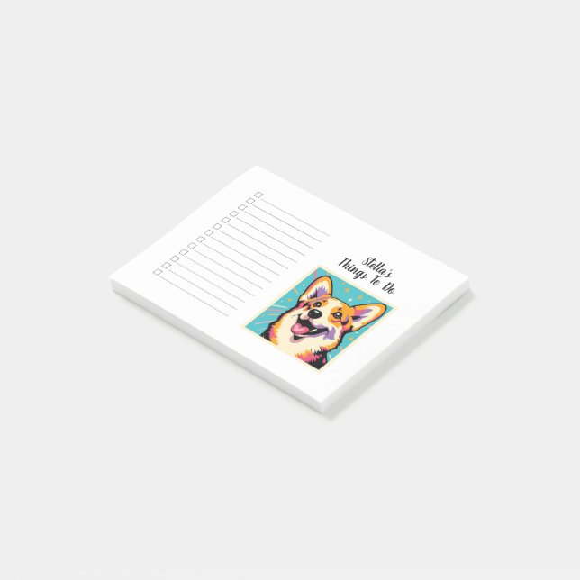 Custom Name Colourful Corgi Pop Art Post-it Notes (Angled)
