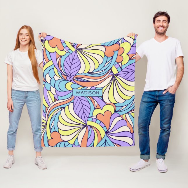 Custom name Colourful Doodles fleece blankets (In Situ)