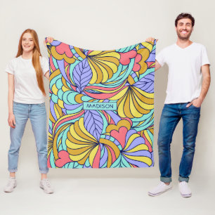 Custom name Colourful Doodles fleece blankets