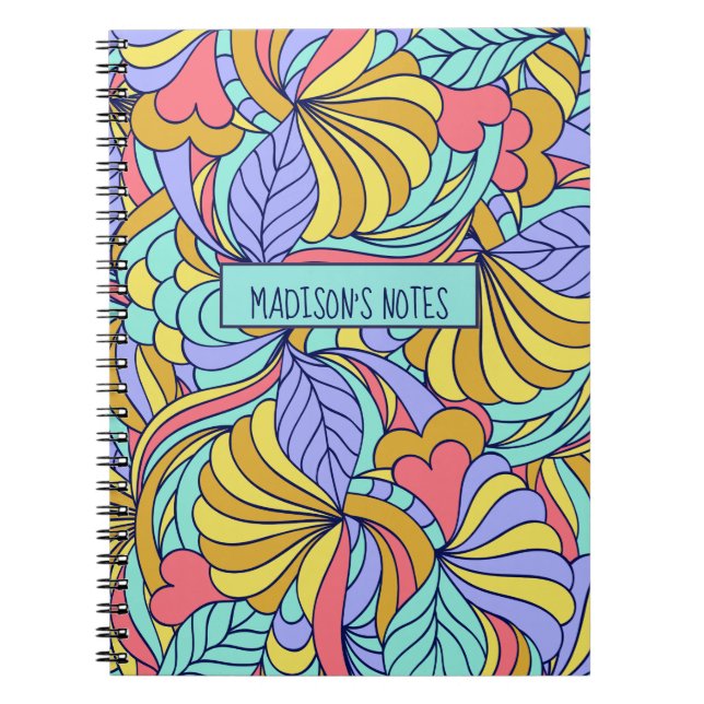 Custom name Colourful Doodles notebook (Front)