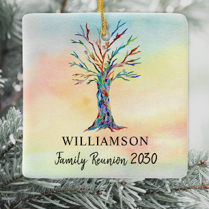 Custom Name Colourful Family Tree Family Reunion Ceramic Ornament
