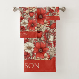 Custom Name Colourful Flower Pattern Bath Towel Set
