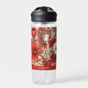 Custom Name Colourful Flower Pattern Water Bottle