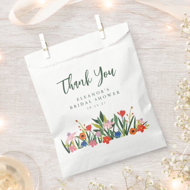Custom Name Colourful Garden Floral Bridal Shower  Favour Bags (Clipped)