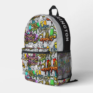 Custom Name Colourful Hiphop Pattern Printed Backpack
