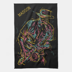 Custom name Colourful Jazz Player Tea Towel
