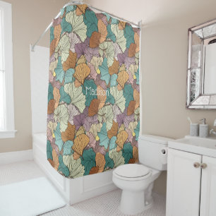Custom Name Colourful Leaf Pattern Shower Curtain