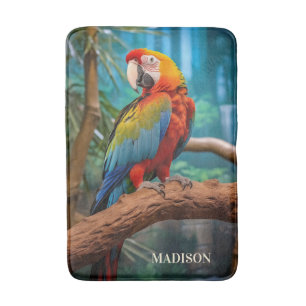 Custom Name Colourful Parrot Bath Mat