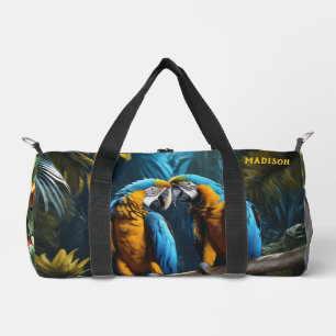 Custom Name Colourful Parrots Duffle Bag