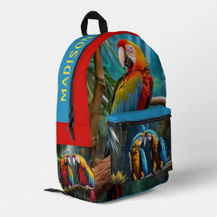 Custom Name Colourful ParrotS Printed Backpack