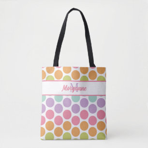 Custom Name Colourful Pastel Dot Pattern Tote Bag