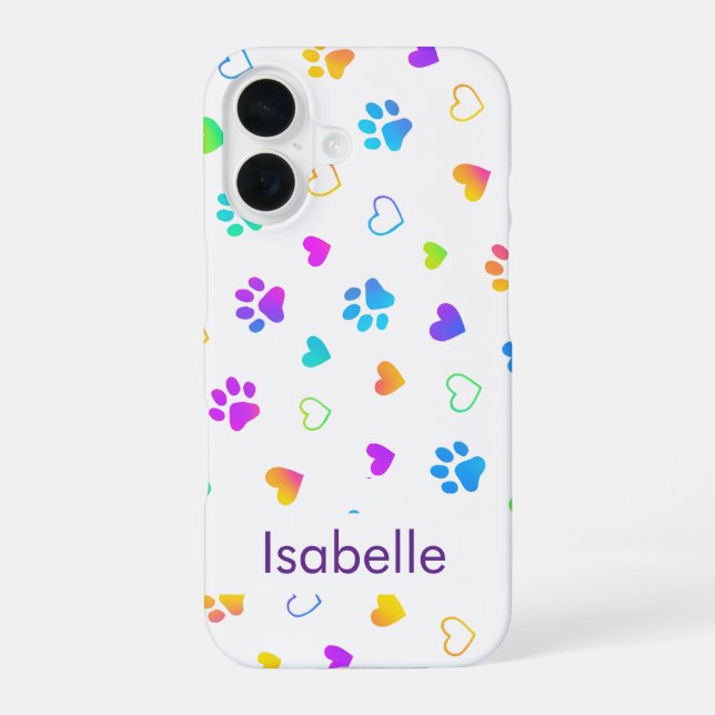 Custom Name Colourful Paw Print Pattern  iPhone 16 Case (Back)
