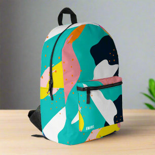 Custom Name Colourful Rainbow Abstract Pattern Art Printed Backpack