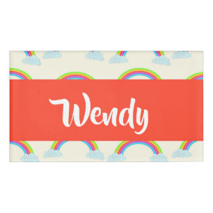Custom name colourful rainbows and clouds tag