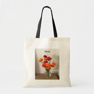 Custom Name Colourful Ranunculus Floral Tote Bag