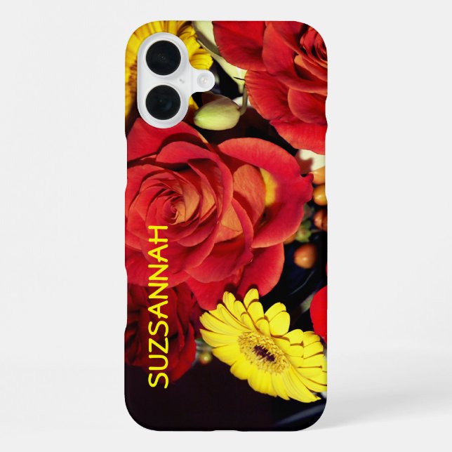 Custom Name Colourful Rose Flower Bouquet iPhone Case (Back)