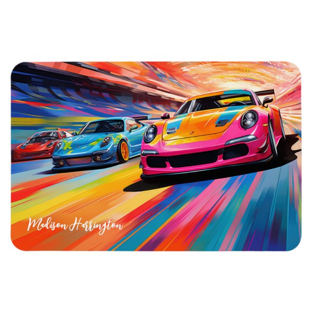 Custom Name Colourful Sportscars Magnet (Horizontal)