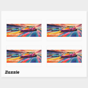 Custom Name Colourful Sportscars Rectangular Sticker