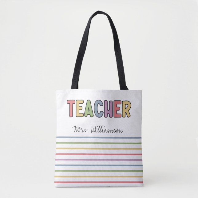 Custom Name Colourful Teacher Appreciation Gifts Tote Bag (Front)