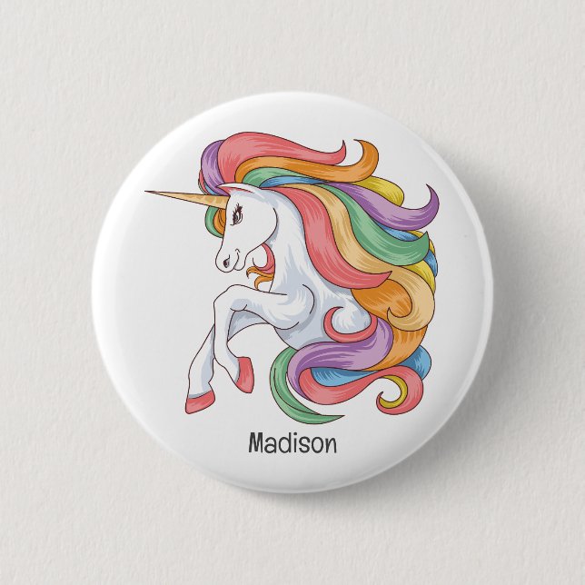 Custom Name Colourful Unicorn 6 Cm Round Badge (Front)