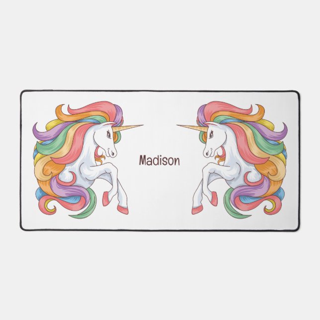 Custom Name Colourful Unicorn Desk Mat (Front)