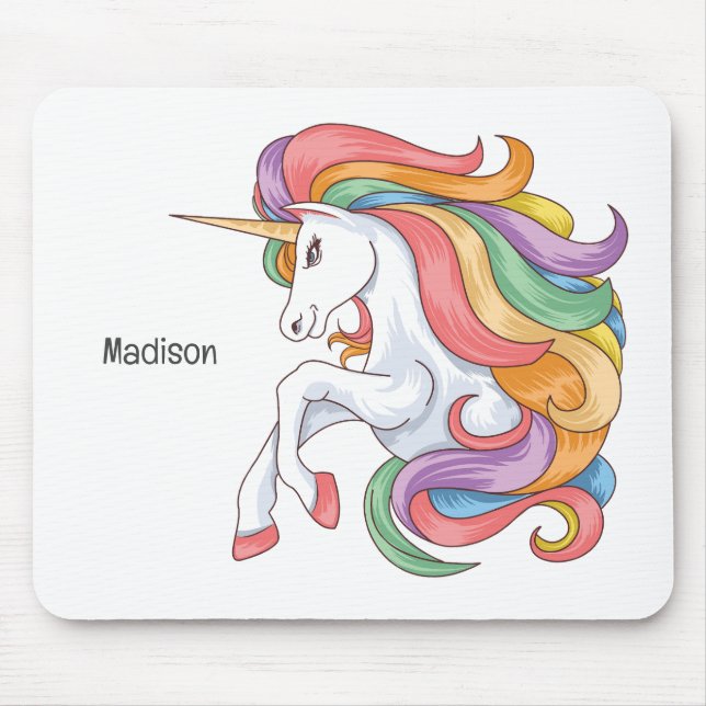 Custom Name Colourful Unicorn Mouse Pad (Front)