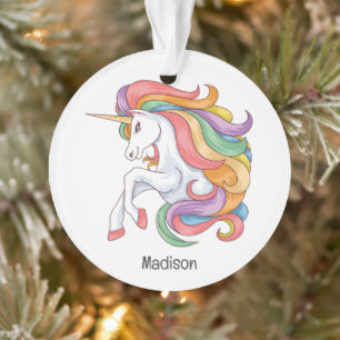 Custom Name Colourful Unicorn Ornament