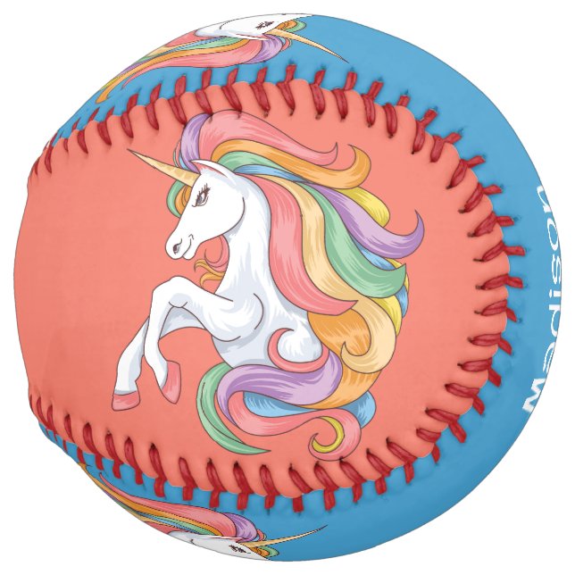 Custom Name Colourful Unicorn Softball (Front Right)