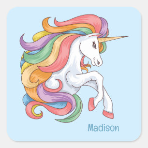 Custom Name Colourful Unicorn Square Sticker