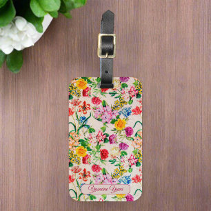 Custom Name Colourful Wildflowers Feminine Girly Luggage Tag