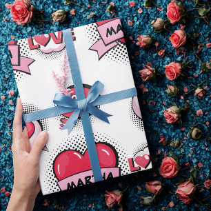 Custom name comic book style  heart gifts  wrapping paper
