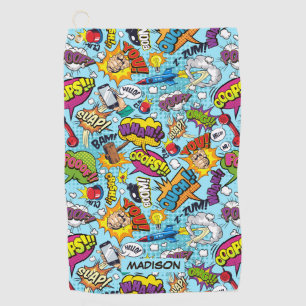 Custom Name Comics Pattern Golf Towel