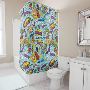 Custom Name Comics Pattern Shower Curtain