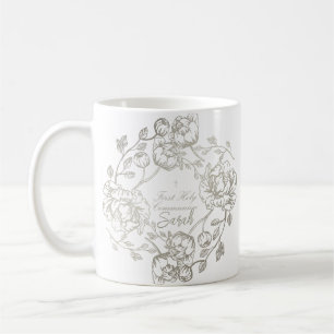Custom Name Communion Floral Gold Coffee Mug