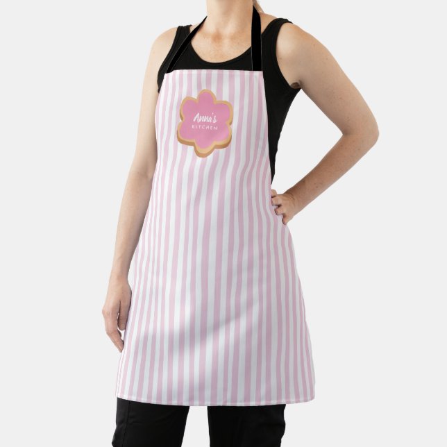 Custom Name Cookie Pink Stripe Kitchen Apron (Insitu)