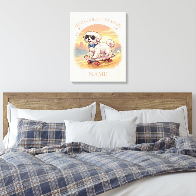 Custom Name Cool Maltese Dog Skateboarder  Canvas Print (Insitu(Bedroom))