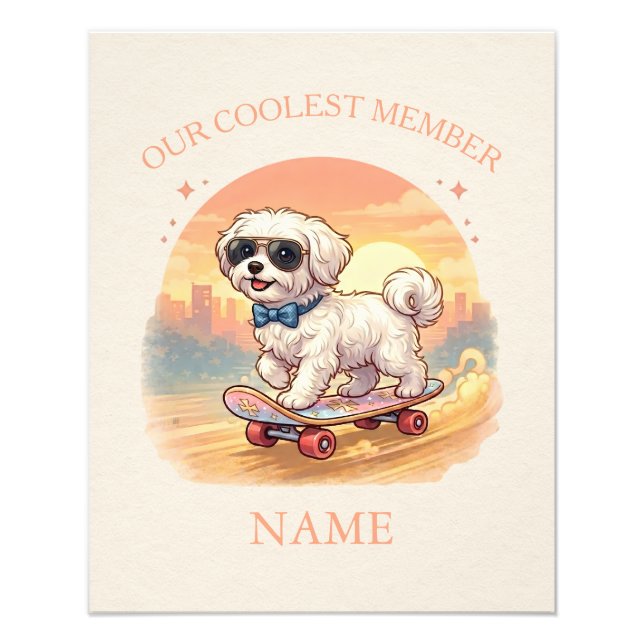 Custom Name Cool Maltese Dog Skateboarder  Photo Print (Front)