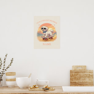 Custom Name Cool Maltese Dog Skateboarder Poster