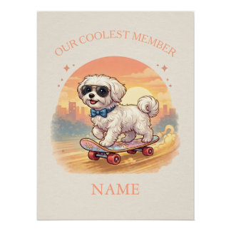 Custom Name Cool Maltese Dog Skateboarder  Poster