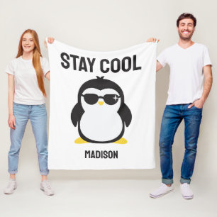 Custom name cool penguin fleece blanket