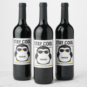 Custom name cool penguin wine label
