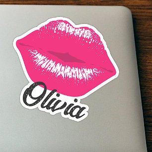 Custom Name Cool Pink Lipstick Kissing Lips Kiss