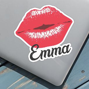 Custom Name Cool Red Lipstick Kissing Lips Kiss