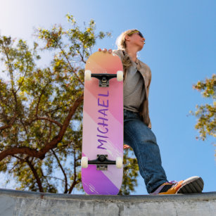 Custom Name Cool Retro Purple Brush Strokes Skateboard