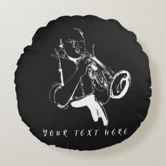 Custom Name Cool Retro Trumpeter Round Cushion