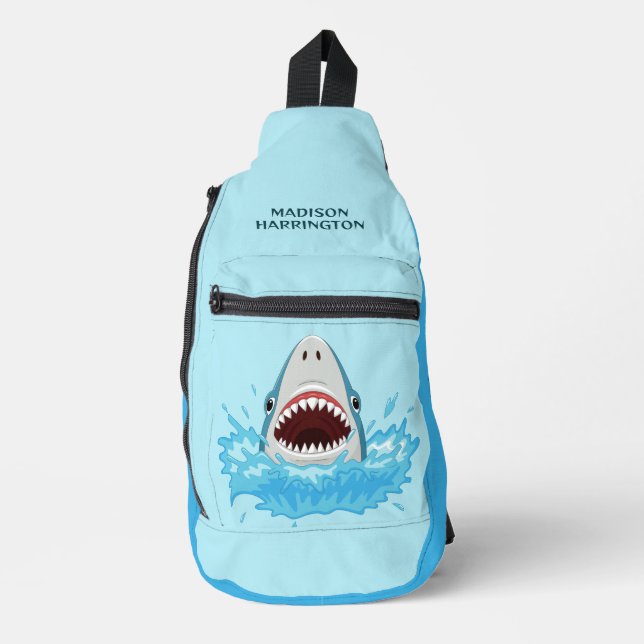 Custom Name Cool Shark Sling Bag (Front)