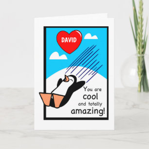 Custom Name Cool Valentine Penguin Card