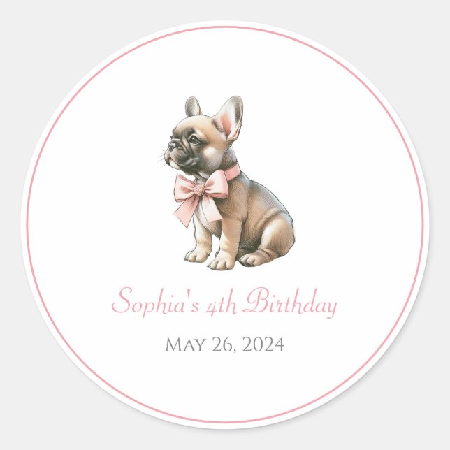 Custom Name Coquette Frenchie Birthday Sticker (Front)