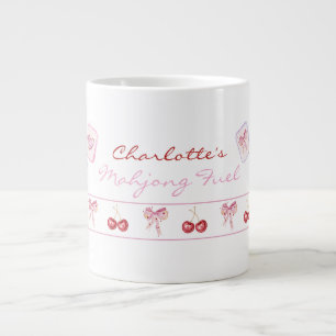 Custom Name Coquette Mahjong Fuel Pink Bows Large Coffee Mug